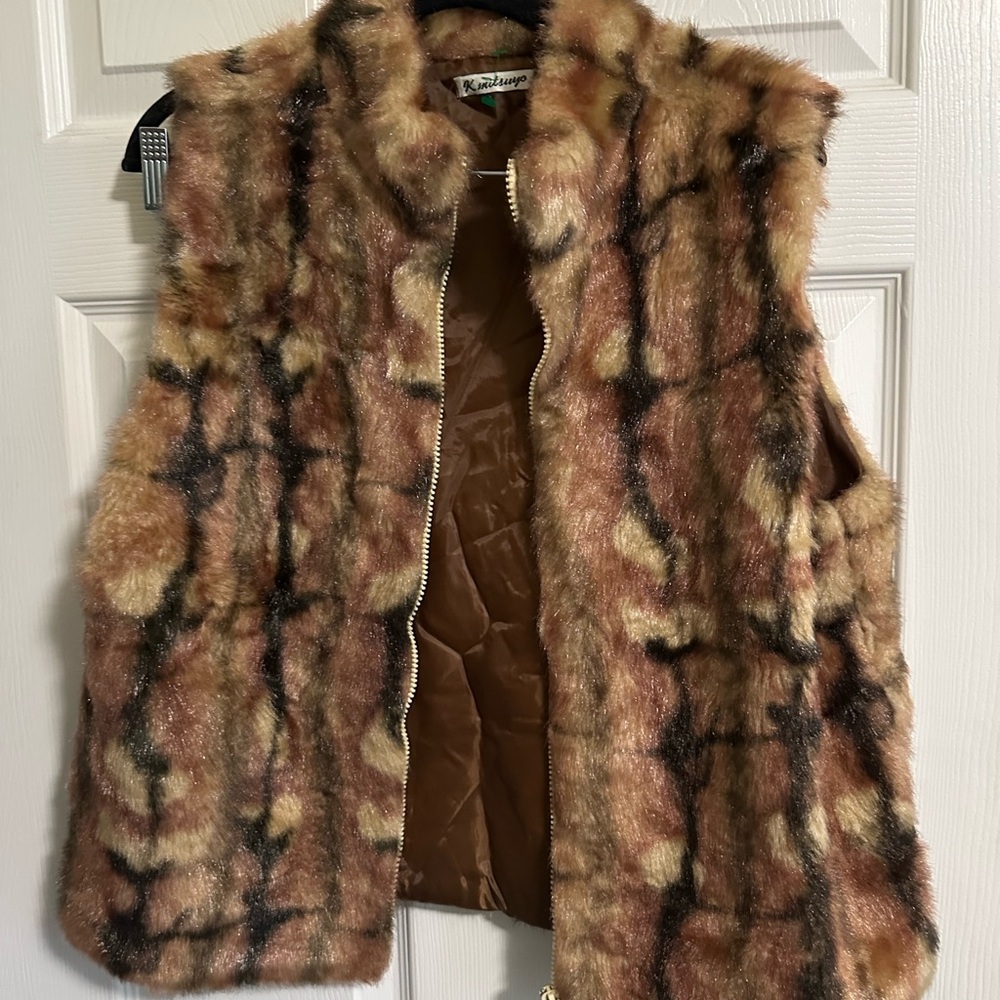 Rare Vintage Japanese Brand K Mitsuyo Faux Fur Zip Vest PTP 22.5